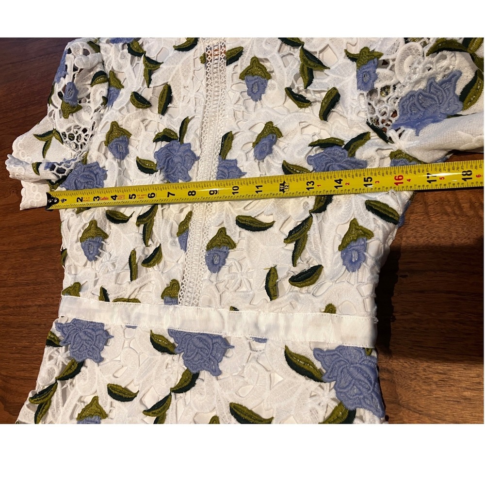 Just Me White Blue Floral Guipure Lace Tiered Midi Dress Womens Small Cottagec - Picture 10 of 12